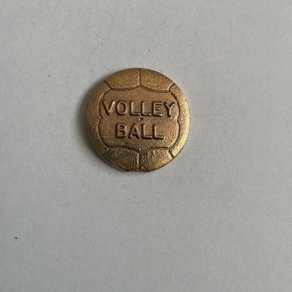 Vtg Varsity Jacket Pin Volleyball Gold Tone Metal Brooch Hat Pin